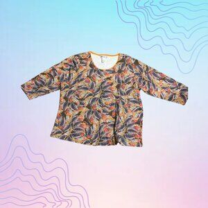 REBECCA MALONE Multicolor Leaf Print 3/4 Sleeve Top